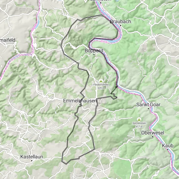 Map miniature of "The Scenic Road Tour" cycling inspiration in Koblenz, Germany. Generated by Tarmacs.app cycling route planner