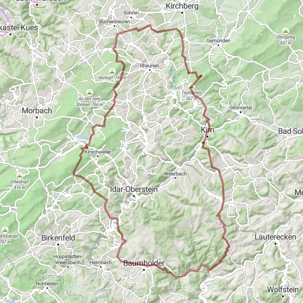 Map miniature of "The Moselle Valley Gravel Adventure" cycling inspiration in Koblenz, Germany. Generated by Tarmacs.app cycling route planner