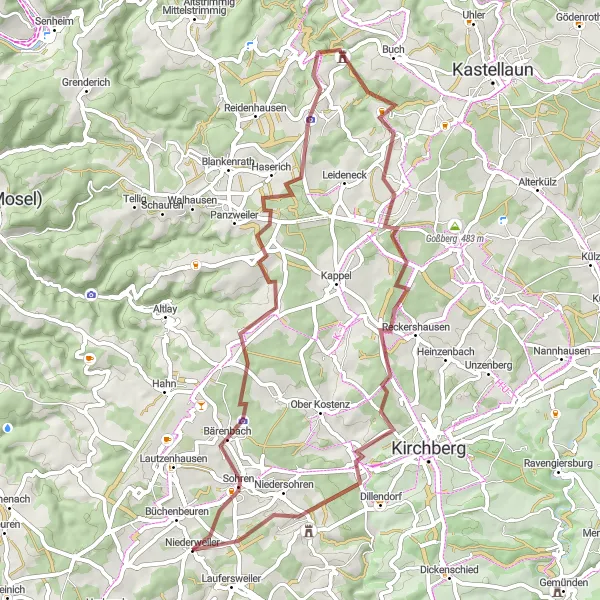 Karten-Miniaturansicht der Radinspiration "Verwunschene Wälder und alte Burgen" in Koblenz, Germany. Erstellt vom Tarmacs.app-Routenplaner für Radtouren