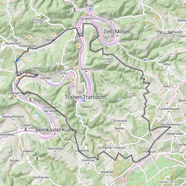 Karten-Miniaturansicht der Radinspiration "Panorama-Radtour durch malerische Ortschaften" in Koblenz, Germany. Erstellt vom Tarmacs.app-Routenplaner für Radtouren