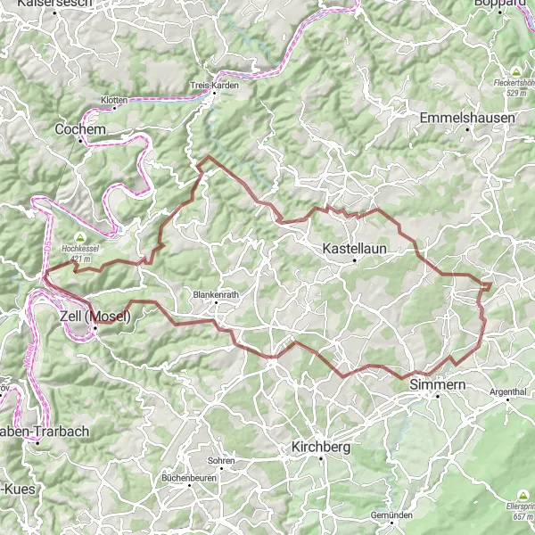 Map miniature of "Steep Gravel Adventure" cycling inspiration in Koblenz, Germany. Generated by Tarmacs.app cycling route planner