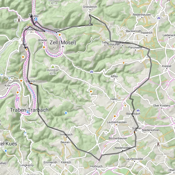 Map miniature of "Enkirch Adventure" cycling inspiration in Koblenz, Germany. Generated by Tarmacs.app cycling route planner
