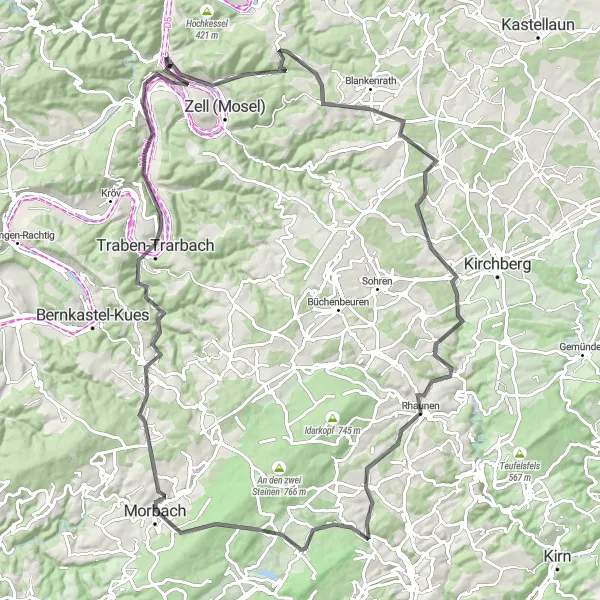 Map miniature of "Mosel Valley Adventure" cycling inspiration in Koblenz, Germany. Generated by Tarmacs.app cycling route planner