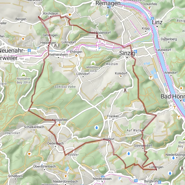 Karten-Miniaturansicht der Radinspiration "Gemütliche Gravel-Tour mit tollen Highlights" in Koblenz, Germany. Erstellt vom Tarmacs.app-Routenplaner für Radtouren