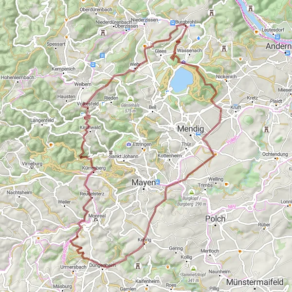 Map miniature of "Scenic gravel route exploring the countryside around Burgbrohl" cycling inspiration in Koblenz, Germany. Generated by Tarmacs.app cycling route planner