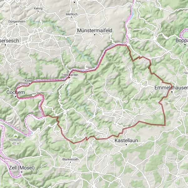 Map miniature of "Cochem to Ellenz-Poltersdorf" cycling inspiration in Koblenz, Germany. Generated by Tarmacs.app cycling route planner