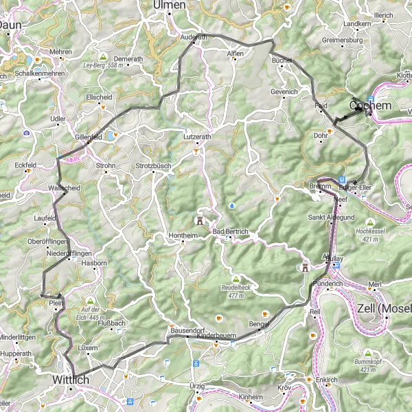 Karten-Miniaturansicht der Radinspiration "Entlang der Mosel nach Faid" in Koblenz, Germany. Erstellt vom Tarmacs.app-Routenplaner für Radtouren