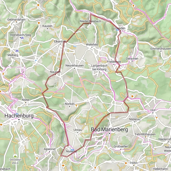 Karten-Miniaturansicht der Radinspiration "Gravel-Tour rund um Niederdreisbach" in Koblenz, Germany. Erstellt vom Tarmacs.app-Routenplaner für Radtouren