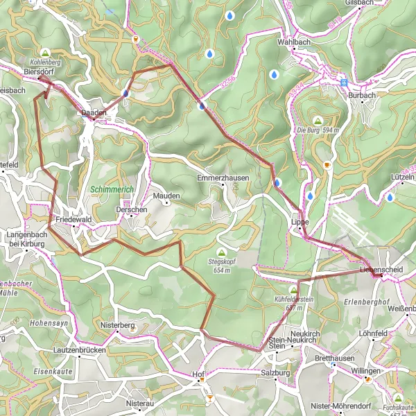 Karten-Miniaturansicht der Radinspiration "Entspannte Graveltour ab Daaden" in Koblenz, Germany. Erstellt vom Tarmacs.app-Routenplaner für Radtouren