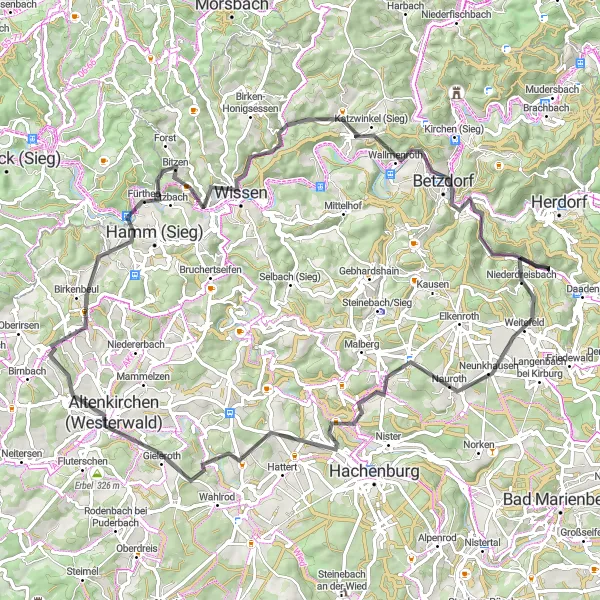 Map miniature of "Hilltop Adventure" cycling inspiration in Koblenz, Germany. Generated by Tarmacs.app cycling route planner