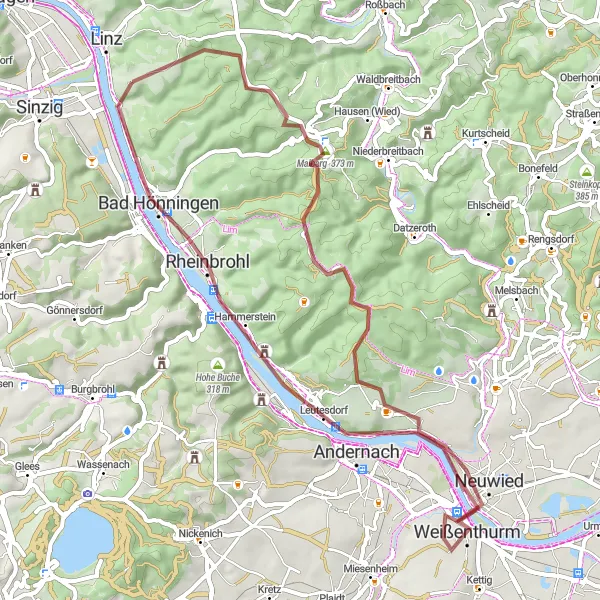 Map miniature of "Nature and History Gravel Trail" cycling inspiration in Koblenz, Germany. Generated by Tarmacs.app cycling route planner