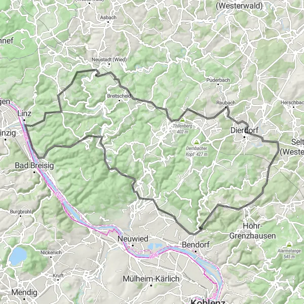 Map miniature of "Challenging Hills and Magnificent Landscapes" cycling inspiration in Koblenz, Germany. Generated by Tarmacs.app cycling route planner