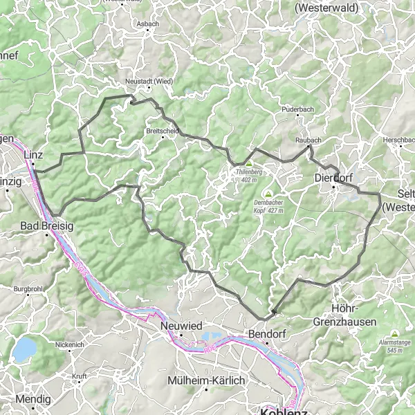 Karten-Miniaturansicht der Radinspiration "Durch das Westerwald" in Koblenz, Germany. Erstellt vom Tarmacs.app-Routenplaner für Radtouren