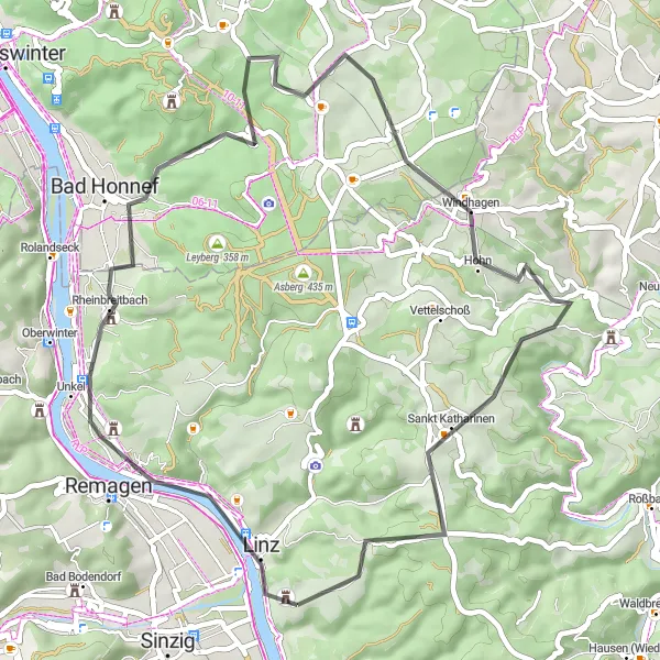Map miniature of "Picturesque Villages and Scenic Routes" cycling inspiration in Koblenz, Germany. Generated by Tarmacs.app cycling route planner