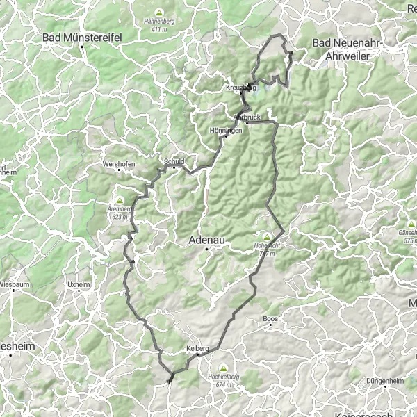 Map miniature of "Road Cycling Tour of Ahrbrück and Kelberg" cycling inspiration in Koblenz, Germany. Generated by Tarmacs.app cycling route planner