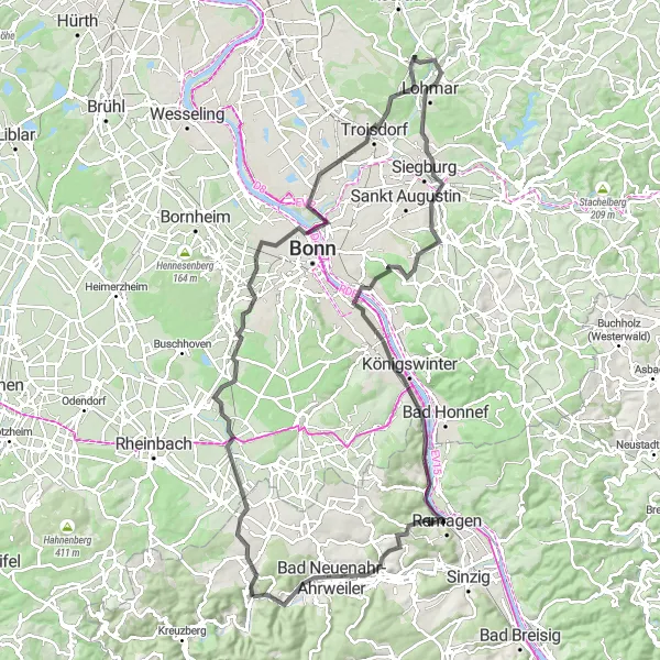 Karten-Miniaturansicht der Radinspiration "Bergisches Land Challenge" in Koblenz, Germany. Erstellt vom Tarmacs.app-Routenplaner für Radtouren