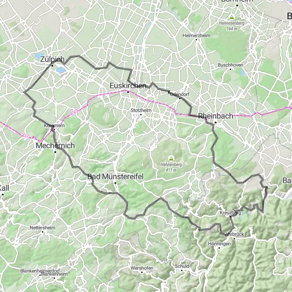 Karten-Miniaturansicht der Radinspiration "Koblenz-Dernau Langstrecke über Eremitage und Mechanich" in Koblenz, Germany. Erstellt vom Tarmacs.app-Routenplaner für Radtouren