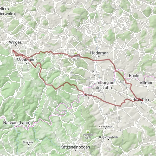 Map miniature of "Rolling Through Heiligenroth and Montabaur" cycling inspiration in Koblenz, Germany. Generated by Tarmacs.app cycling route planner