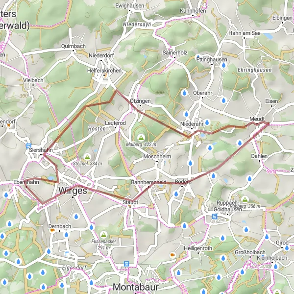 Map miniature of "Scenic Gravel Ride to Wirges" cycling inspiration in Koblenz, Germany. Generated by Tarmacs.app cycling route planner