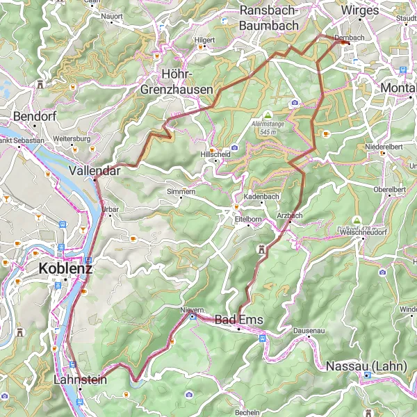Karten-Miniaturansicht der Radinspiration "Natur-Rundkurs um Dernbach" in Koblenz, Germany. Erstellt vom Tarmacs.app-Routenplaner für Radtouren