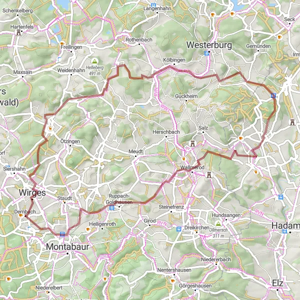 Karten-Miniaturansicht der Radinspiration "Gravel-Abenteuer in der Nähe von Dernbach" in Koblenz, Germany. Erstellt vom Tarmacs.app-Routenplaner für Radtouren