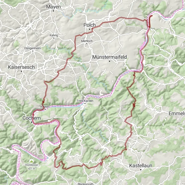 Karten-Miniaturansicht der Radinspiration "Gravel-Abenteuer durch die Hunsrück-Region" in Koblenz, Germany. Erstellt vom Tarmacs.app-Routenplaner für Radtouren