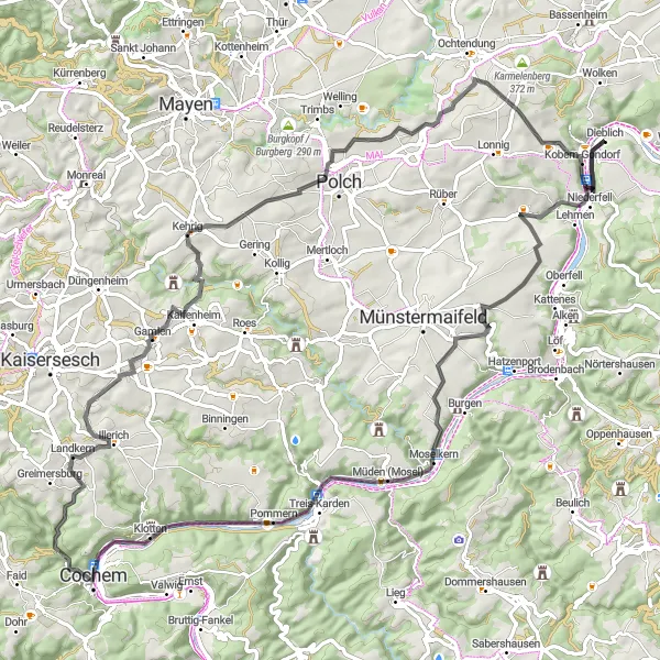 Map miniature of "Road Adventure: Mosela River Route" cycling inspiration in Koblenz, Germany. Generated by Tarmacs.app cycling route planner