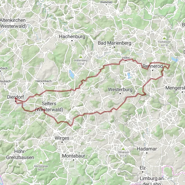 Karten-Miniaturansicht der Radinspiration "Ausgedehnter Gravel-Rundweg um Dierdorf" in Koblenz, Germany. Erstellt vom Tarmacs.app-Routenplaner für Radtouren