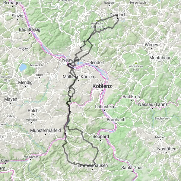 Karten-Miniaturansicht der Radinspiration "147 km lange Roadbiketour durch Koblenz" in Koblenz, Germany. Erstellt vom Tarmacs.app-Routenplaner für Radtouren