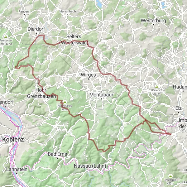 Karten-Miniaturansicht der Radinspiration "Tour um Diez über Altendiez und Forstlay" in Koblenz, Germany. Erstellt vom Tarmacs.app-Routenplaner für Radtouren