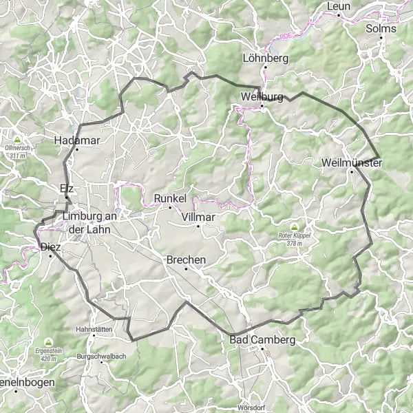 Map miniature of "The Castle Trail" cycling inspiration in Koblenz, Germany. Generated by Tarmacs.app cycling route planner