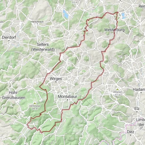 Karten-Miniaturansicht der Radinspiration "Große Tour durch den Westerwald: Erlebnis und Abenteuer" in Koblenz, Germany. Erstellt vom Tarmacs.app-Routenplaner für Radtouren