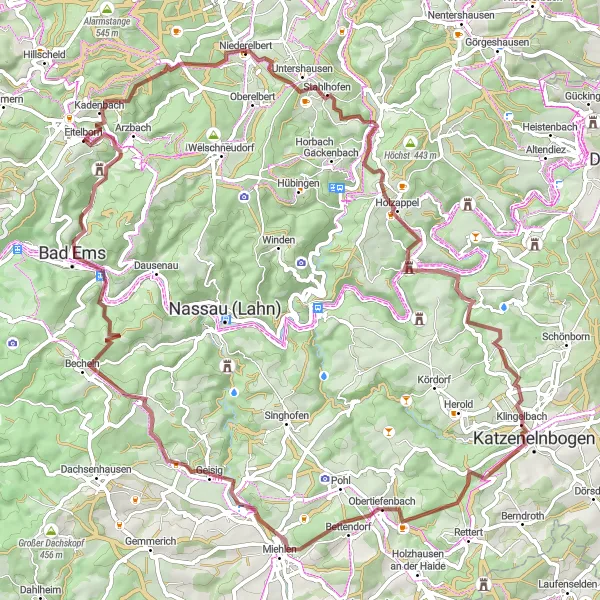 Map miniature of "Dielkopf Adventure" cycling inspiration in Koblenz, Germany. Generated by Tarmacs.app cycling route planner