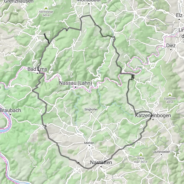Karten-Miniaturansicht der Radinspiration "Panorama-Tour durch die Natur" in Koblenz, Germany. Erstellt vom Tarmacs.app-Routenplaner für Radtouren