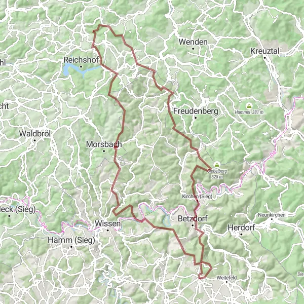 Map miniature of "Elkenroth Gravel Adventure" cycling inspiration in Koblenz, Germany. Generated by Tarmacs.app cycling route planner