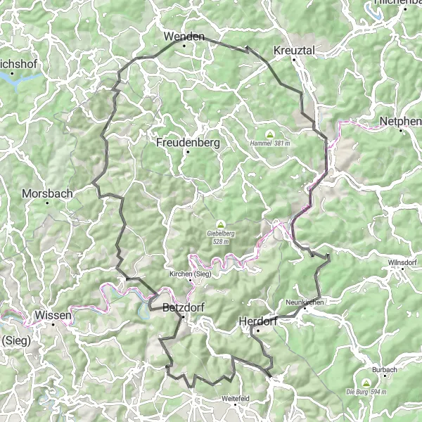 Map miniature of "Scenic Tour Around Elkenroth" cycling inspiration in Koblenz, Germany. Generated by Tarmacs.app cycling route planner