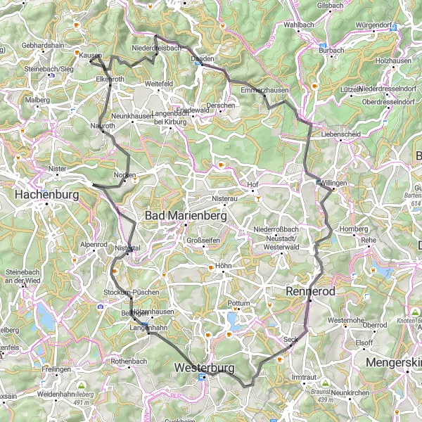 Map miniature of "Elkenroth - Hahner Weg - Westerburg Loop" cycling inspiration in Koblenz, Germany. Generated by Tarmacs.app cycling route planner