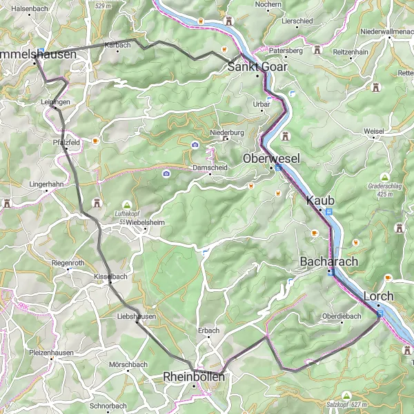 Map miniature of "Upper Middle Rhine Road Cycling Route" cycling inspiration in Koblenz, Germany. Generated by Tarmacs.app cycling route planner