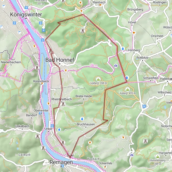 Map miniature of "Erpel Scenic Gravel Ride" cycling inspiration in Koblenz, Germany. Generated by Tarmacs.app cycling route planner