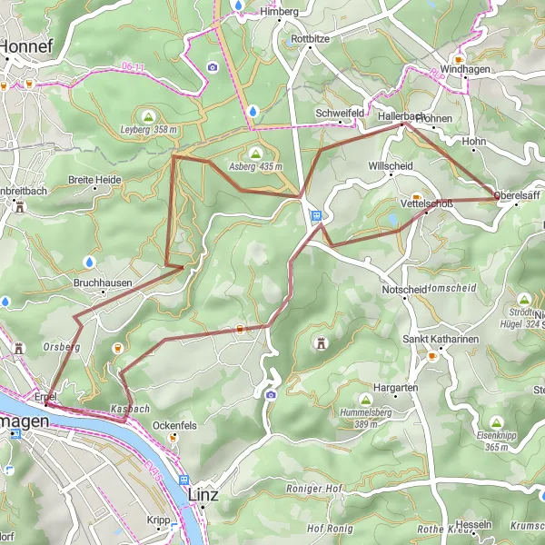 Map miniature of "Erpel Gravel Loop" cycling inspiration in Koblenz, Germany. Generated by Tarmacs.app cycling route planner