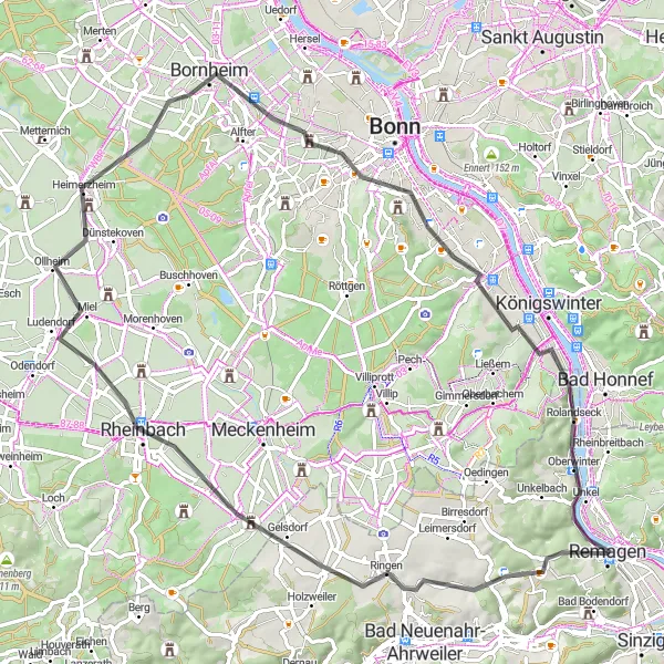 Map miniature of "Waldburg Explorer" cycling inspiration in Koblenz, Germany. Generated by Tarmacs.app cycling route planner