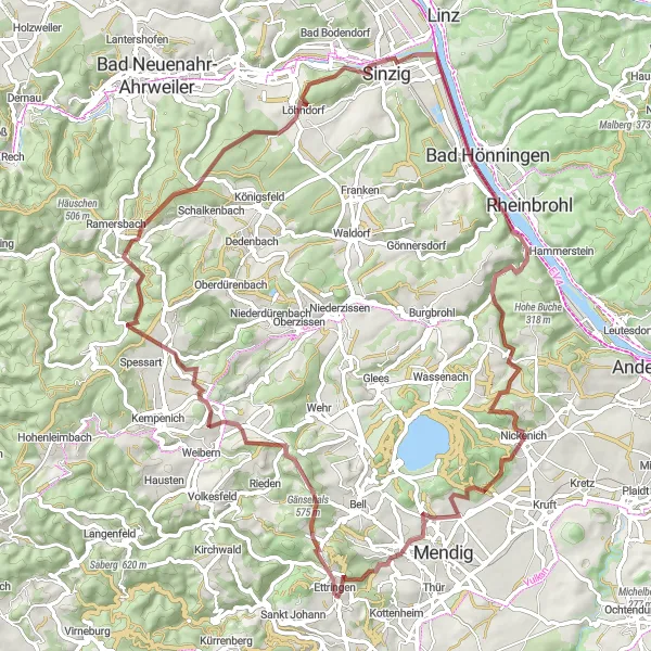 Karten-Miniaturansicht der Radinspiration "Rundfahrt von Ettringen" in Koblenz, Germany. Erstellt vom Tarmacs.app-Routenplaner für Radtouren