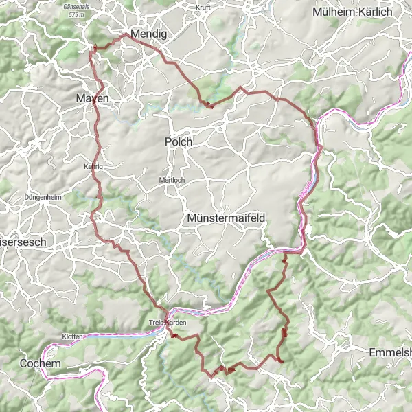 Map miniature of "Gravel Cycling Adventure exploring Alken" cycling inspiration in Koblenz, Germany. Generated by Tarmacs.app cycling route planner