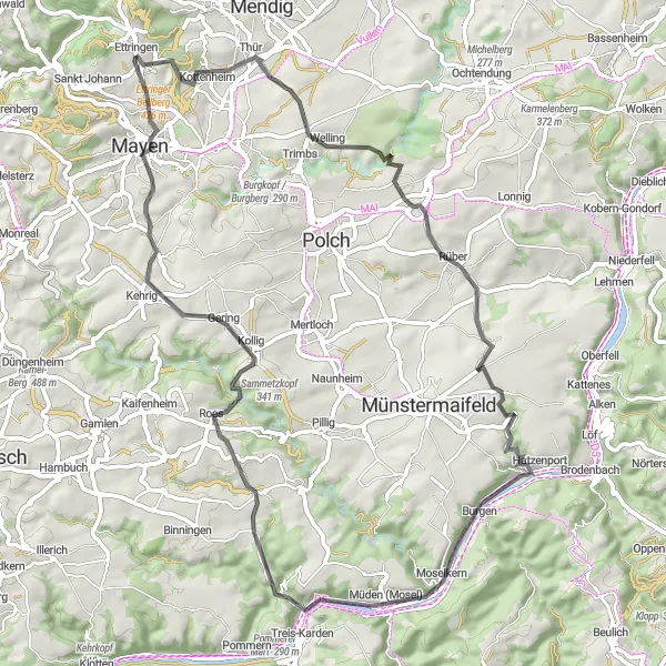 Karten-Miniaturansicht der Radinspiration "Die Ettringen-Erlebnistour: Historische Höhepunkte und Naturwunder" in Koblenz, Germany. Erstellt vom Tarmacs.app-Routenplaner für Radtouren