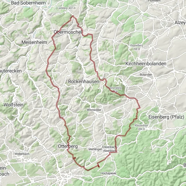 Map miniature of "Feilbingert Gravel Adventure" cycling inspiration in Koblenz, Germany. Generated by Tarmacs.app cycling route planner