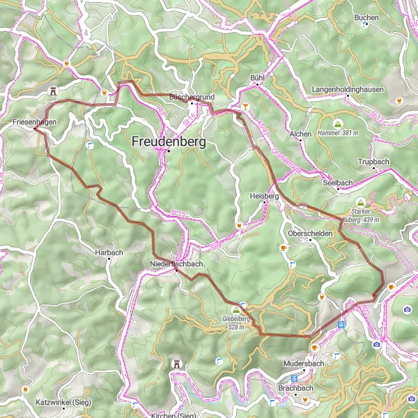 Karten-Miniaturansicht der Radinspiration "Büschergrund und Giebelberg Rundtour" in Koblenz, Germany. Erstellt vom Tarmacs.app-Routenplaner für Radtouren