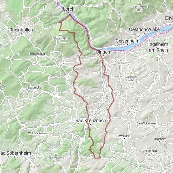 Map miniature of "Rabenkanzel Gravel Adventure" cycling inspiration in Koblenz, Germany. Generated by Tarmacs.app cycling route planner