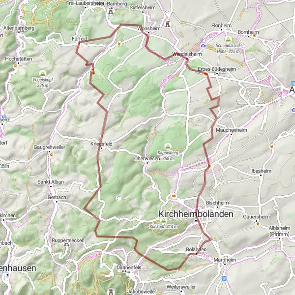 Map miniature of "Nature and History Gravel Adventure" cycling inspiration in Koblenz, Germany. Generated by Tarmacs.app cycling route planner