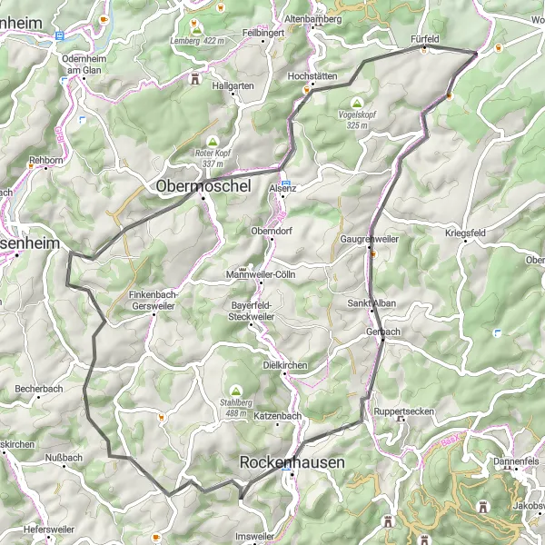 Map miniature of "The Furfeld Road Cycling Route" cycling inspiration in Koblenz, Germany. Generated by Tarmacs.app cycling route planner