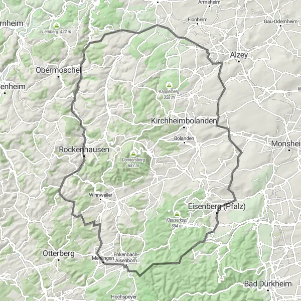Karten-Miniaturansicht der Radinspiration "Bergstraßen und Weinberge" in Koblenz, Germany. Erstellt vom Tarmacs.app-Routenplaner für Radtouren